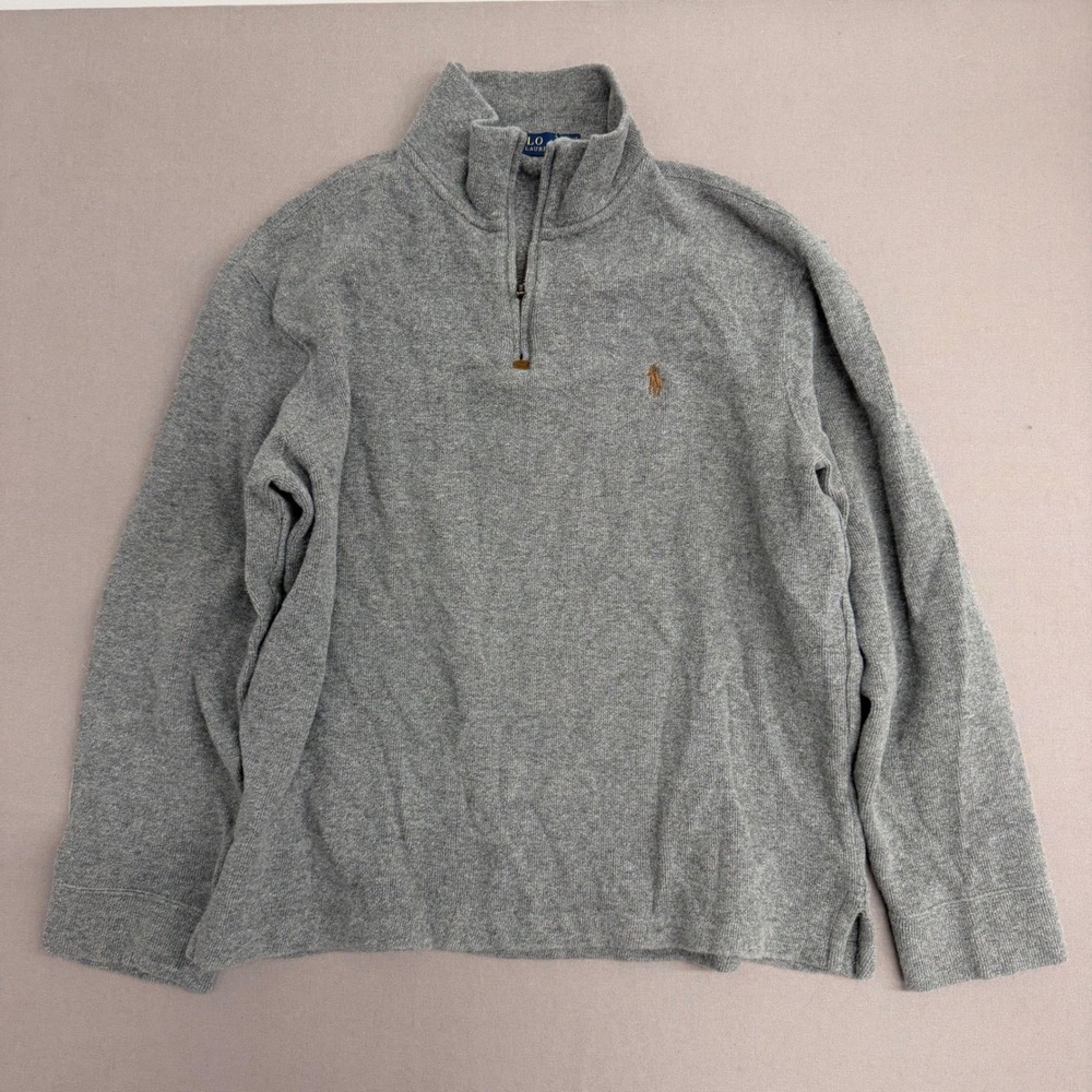 Polo Ralph Lauren Mens Gray Quarter Zip Pullover Sweater Pony Logo Size M